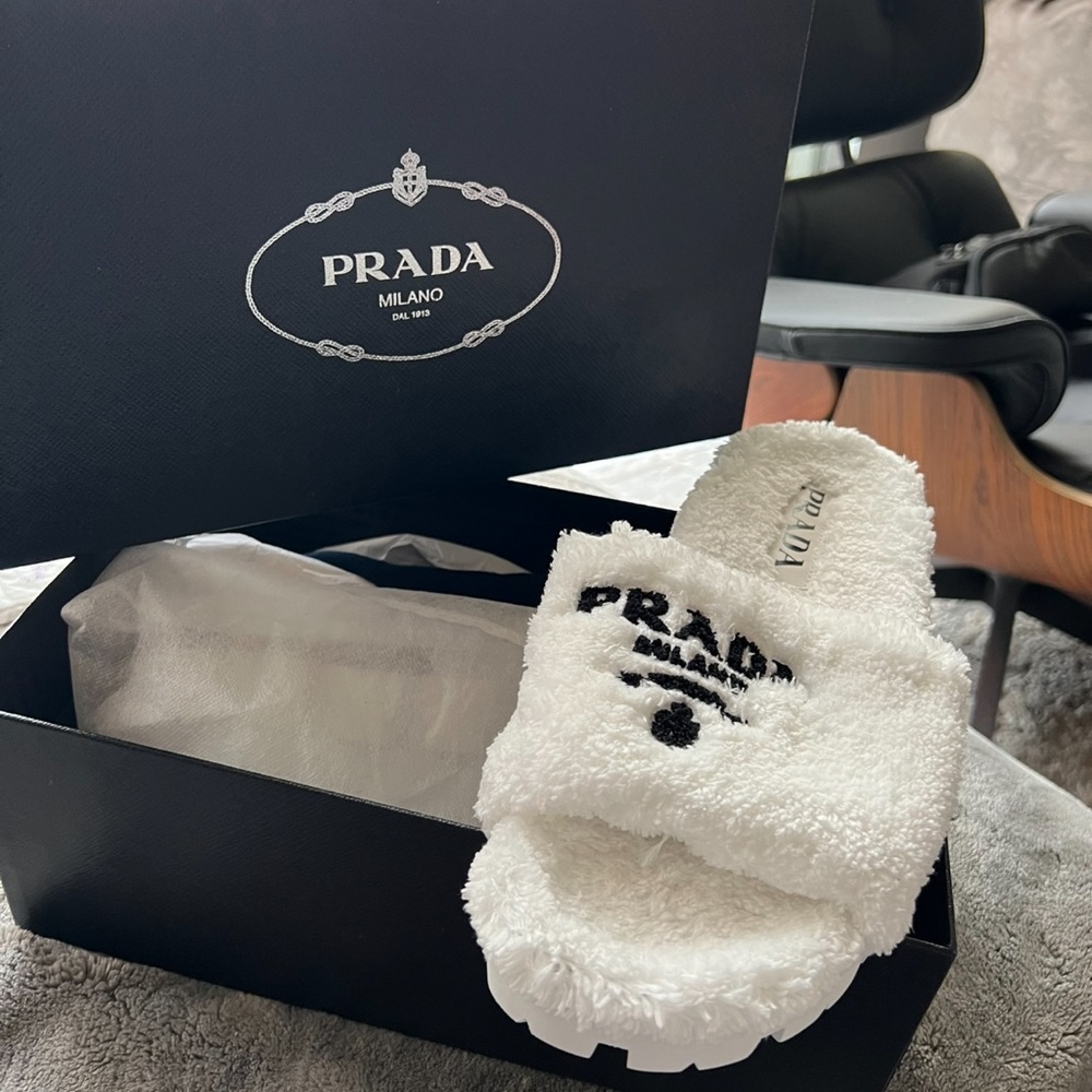 White prada men terry slides